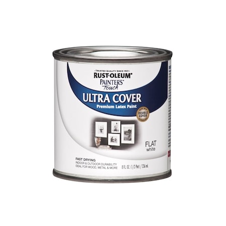 Rust-Oleum Painters Touch Flat White Water-Based Ultra Cover Paint Exterior & Interior 0.5 Pt